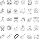 Set of flat black line vector icons for sea active leisure, snorkeling and diving equipment on white background.