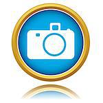 Blue camera icon on a white background. Vector illustration