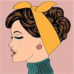 sad pop art cute retro woman in comics style, vector illustration