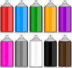 Vector illustration pack of various colored spray cans.