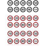 Traffic signs showing different speed limits in km/h