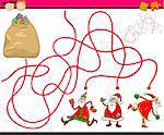 Cartoon Illustration of Education Paths or Maze Game for Preschool Children with Santa Claus