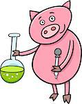 Cartoon Illustration of Funny Pig Animal Character on Chemistry Lesson with Vial