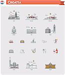 Set of the Croatia  traveling related icons