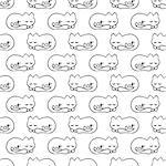 white seamless pattern with small dream cat