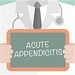 minimalistic illustration of a doctor holding a blackboard with Acute Appendicitis text, eps10 vector