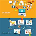 digital marketing and e-commerce flat design