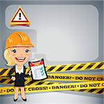 Businesswoman With Danger Tapes. In the EPS file, each element is grouped separately. Clipping paths included in additional jpg format.
