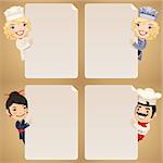 Chefs Cartoon Characters Looking at Blank Poster Set. In the EPS file, each element is grouped separately. Clipping paths included in additional jpg format.