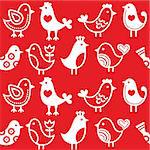 Vintage repetitive pattern with white birds - folk art style