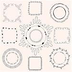 Decorative Black Hand Sketched Doodle Frames, Borders. Design Elements. Vector Illustration