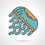 Flat color design vector icon for floating blue medusa on white background. Underwater creatures