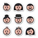 Vector icons set of people looking sleepy or stressed isolated on white