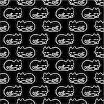 black seamless pattern with small dream cat