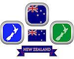 map button flag and symbol of New Zealand on a white background