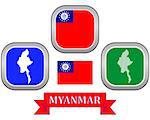 map button and flag of Myanmar symbol on a white background