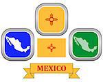 map button flag and symbol of Mexico on a white background