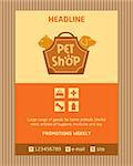 Logo for pet shop. Brochure, Flyer design vector template in A4 size. Advertise store for pets. Icons for pet shop