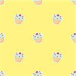 Tile vector pattern with cupcake on yellow background for seamless decoration wallpaper
