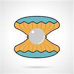 Colored flat style vector icon for opened scallop with pearl on white background. Underwater creatures