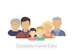 Complete family care illustration of parents with children