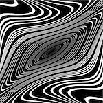 Design monochrome whirl ellipse movement background. Abstract stripy warped twisted backdrop. Vector-art illustration. No gradient