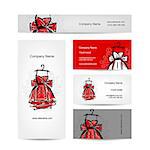 Business cards design, red dress. Vector illustration