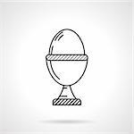 Black flat line vector icon for boiled egg in dish on white background.