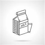 Black flat line vector icon for carton of milk and glass for healthy breakfast on white background.