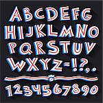 Cartoon Retro 3D Font with Strips on Black Background. Clipping paths included in additional jpg format