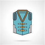 Flat color design vector icon for blue lifejacket with yellow straps on white background.