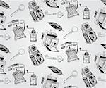 Vintage Seamless Hand Sketched Doodle Pattern with Retro Objects. Vector Illustration with Pattern Swatches. Transparent Background