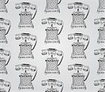 Vintage Seamless Hand Sketched Doodle Pattern with Old Telephone. Vector Illustration with Pattern Swatches. Transparent Background