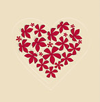 Heart decorated with red flowers, vector illustration