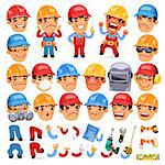 Set of Cartoon Worker Character for Your Design or Aanimation. Isolated on White Background. Clipping paths included in additional jpg format