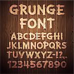 Grunge Letters and Numbers on Wooden Background. Clipping paths included in additional jpg format.