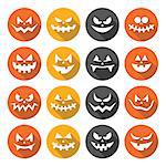 Vector icons set for Halloween - evil, spooky faces isolated on white