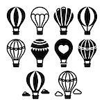 Vector icons set of hot air balloon - travel, transportation concept