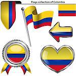 Vector glossy icons of flag of Colombia on white