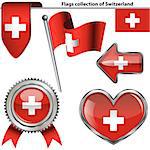 Vector glossy icons of flag of Switzerland on white