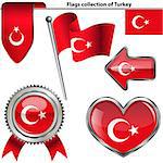 Vector glossy icons of flag of Turkey on white