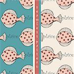 set of seamless pattern with  fish flounder or plaice