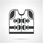 Flat black vector icon for life jacket with straps on white background.