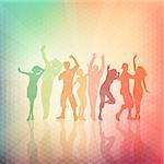 Silhouettes of people dancingn on an abstract background