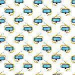 Seamless vector pattern with flat color design blue mask with yellow snorkel for diving on white background.