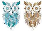 dreamcatcher owl, hand-drawn vector illustration