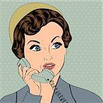 woman chatting on the phone, pop art illustration in vector format