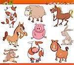 Cartoon Illustration Set of Funny Farm Animals Characters