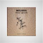 Herbs and Spices Collection - Melissa.  Hand-sketched herbal element on cardboard background. Suitable for ads, signboards, packaging and identity designs