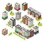 Set of the isometric city buildings, shops and other elements